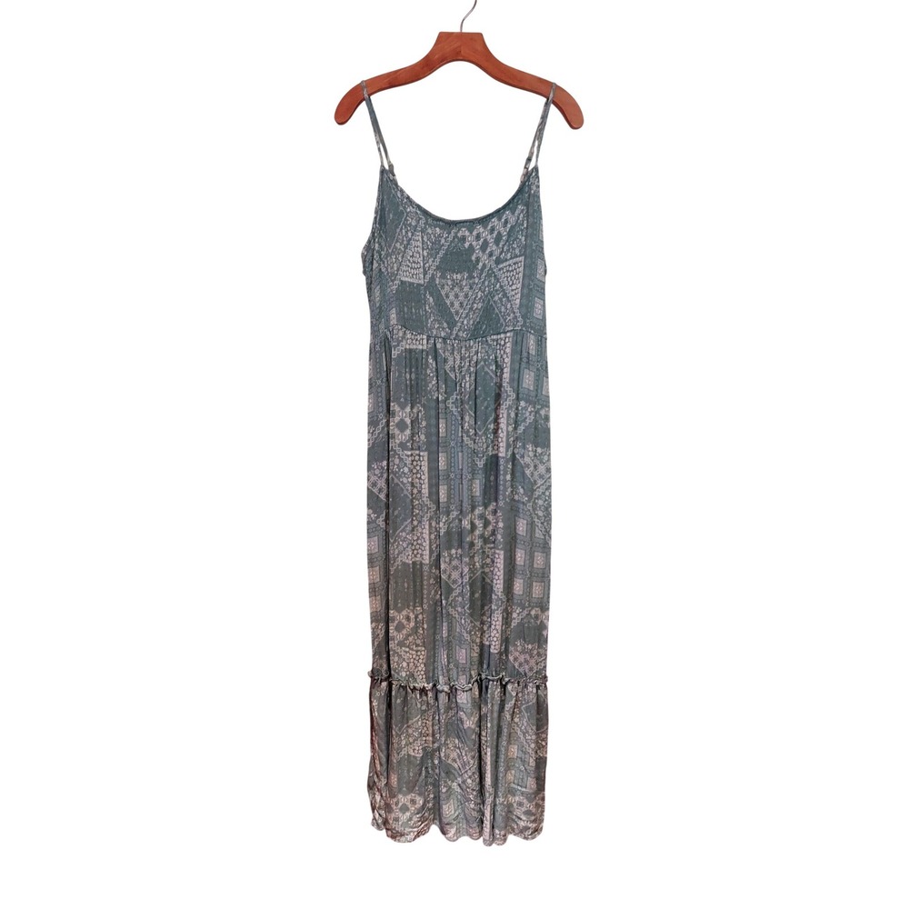 SO Good Womens XXL Maxi Babydoll Dress Teal Geometric Boho Tiered Smock